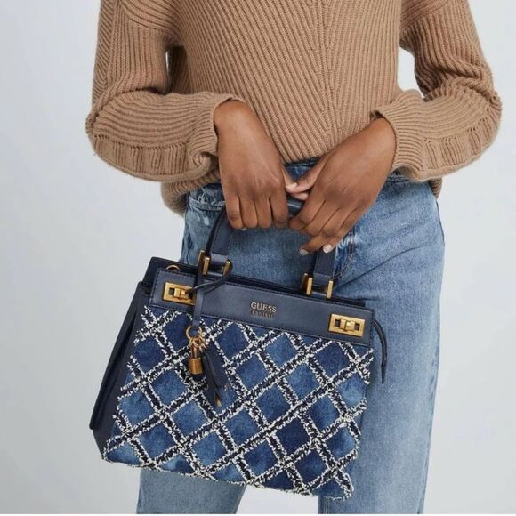 Guess Katey Quilted Luxury Satchel - Denim Multi - Picture 2 of 16